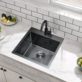 VCCUCINE 18x18 Inch Gunmetal Black Bar Sink Drop in,18 Inch Topmount RV Small Kitchen Sink, Handmade Stainless Steel Wet Bar Sink, Outdoor Single Bowl Prep Sink with Drain