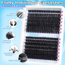 wiwoseo Fluffy Individual Eyelashes Kit 100D+120D Lash Extension kit Russian Lashes Individual Cluster Lashes Kit Volume Eyelash Extension Kit with Lash Bond and Seal Lash Glue for Beginners (10-18MM)