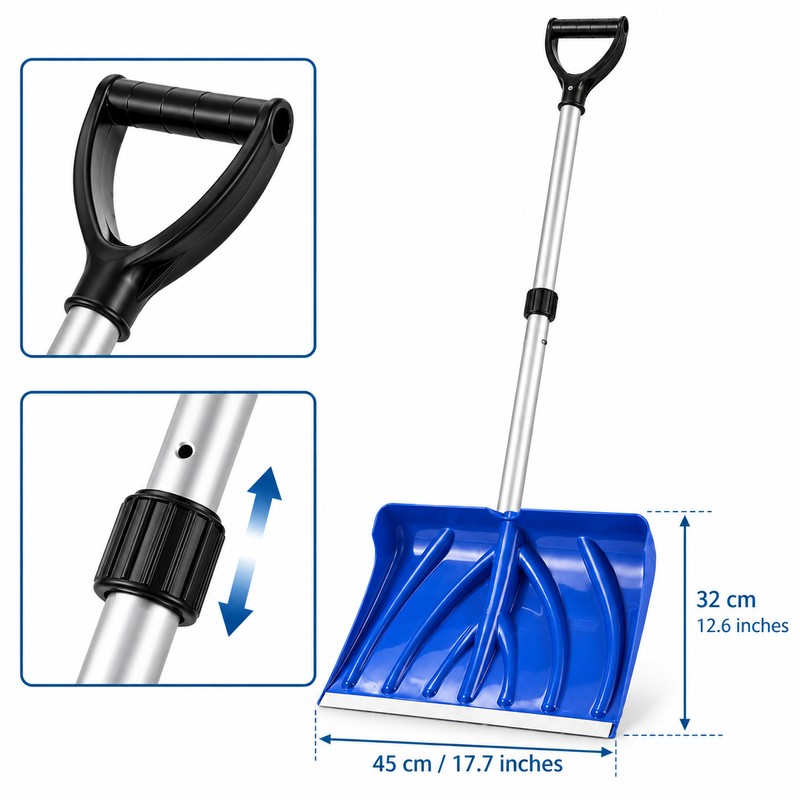 18-Inch Snow Shovel for Driveways and Walkways – Adjustable Aluminum