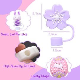 Afoxon 6 Pcs Easter Day Straw Cover Straw Topper, Straw Cover Cap for Cup Accessories 40 & 30 oz Tumbler, Easter Day Straw Decoration Party Supplies (6Pcs White Purple Pink)