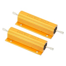 PATIKIL 100W 2.2 Ohm Aluminum Shell Resistor, 2 Pack Aluminum Housing Resistor Housed Case Wirewound Resistors Screw Tap Power Resistor, Golden