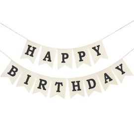 Burlap Happy Birthday Banner, Assembled Reusable Black Happy Birthday Sign for Rustic Birthday Party Decorations