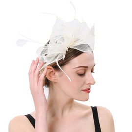haozaikeji Fascinators Hat for Women Feather Wedding Hat Pillbox Hat Ladies Mesh Headband & Clip Retro Headpiece for Bridal, Church, Hen Party, Cocktail, Royal Ascot Race