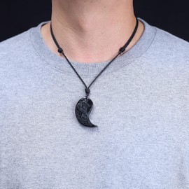 COAI Partner Necklace with Dragon Phoenix Engraving, Obsidian Obsidian White Jade, White Jade
