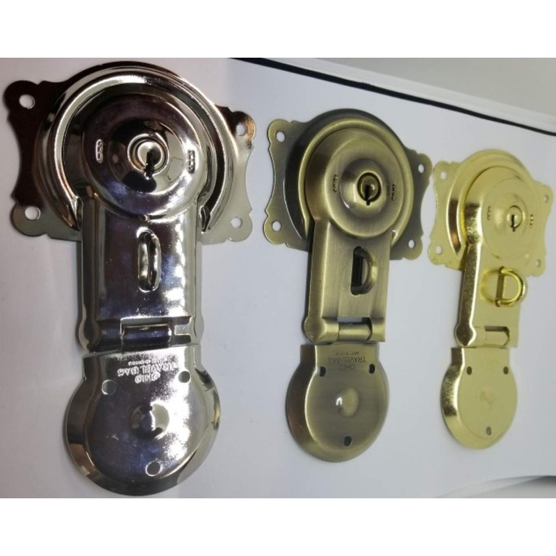 Polished Nickel Chrome Trunk Lock with Keys - chest steamer