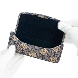 Indenya 4206-14-174 H Glasses Case, Deer Leather, Navy Blue Base x White Lacquer, Hydrangea Pattern, navy/white/beige