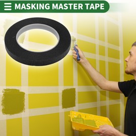Motoforti Universal Painters Tape Masking Master Tape 0.15cm/0.3cm/0.6cm/1.2cm/1.9cm x 55m Easy Removal Crepe Paper Black 5 Pcs