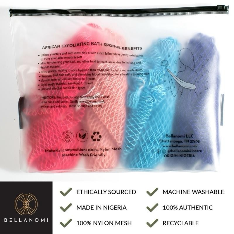 Bellanomi 4 Piece African Exfoliating Net Sponge Bundle, Ethically Sourced