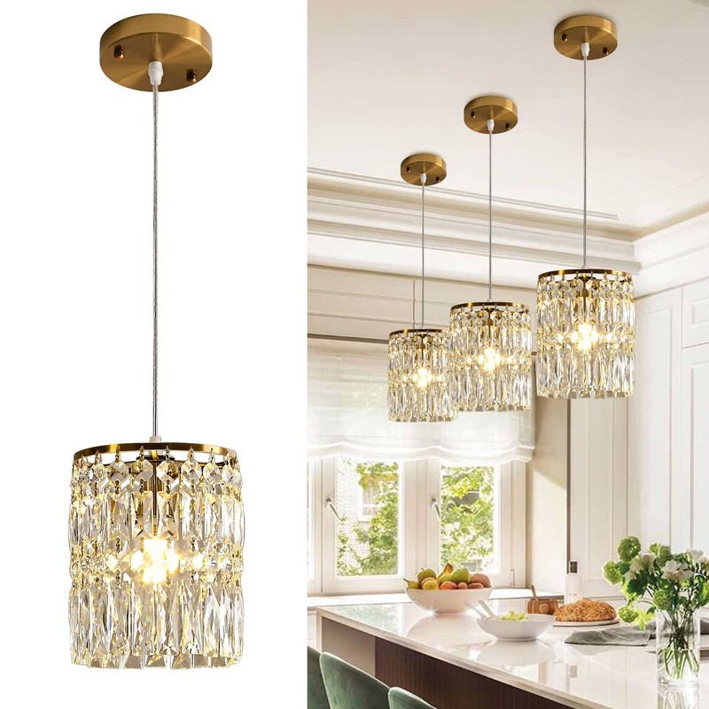 KJLARS Modern Crystal Pendant Light for Kitchen Island Height Adjustable
