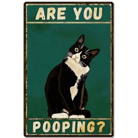Black Cat Wall Decor Are You Pooping Sign Funny Metal Tin Sign Bathroom Toilet Decor 8 x 12 Inch