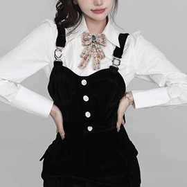 Women's Pre-Tied Bowknot Elegant Ribbon Brooch Pearl Rhinestone Neck Tie Pin for Ladies Girls Suit Shirt Pins Fashion Collar Clothing Accessories for Daughter Mom Sister Xmas Birthday (White)