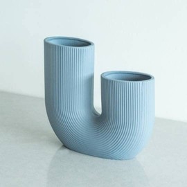 Blue Ceramic U Shaped Vase, Nordic Minimalist Vase for Flowers, Ceramic Minimalist Vase for Home Decor, Gift, Entranceway, Dinning Table and Bookshelf