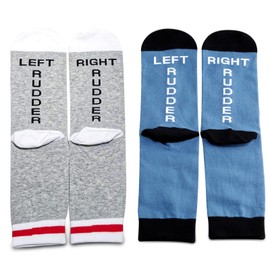 MBMSO 2 Pairs Pilot Socks Gifts Aviation Socks for Men Left Rudder Right Rudder Aviation Themed Gifts (1 Pair Grey+1 Pair Sky Blue)