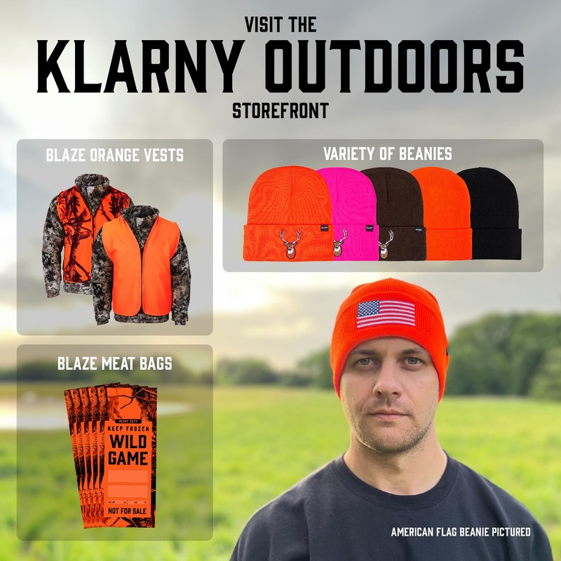Klarny Blaze Orange Deer Hunting Hat - High Visibility Beanie,