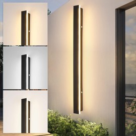 Daoseolo 47inch Modern LED Wall Light, 3 Color Lights 3000K/4500K/6000K, IP65 Waterproof Outdoor Light Fixture, Black Aluminum Minimalist Exterior Wall Sconce for Patio, Garden, Garage, Porch