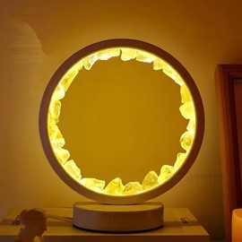 Natural Crystal Lamp, Three Light Modes, Adjustable Brightness, USB Port Power Supply (White Round Citrine)