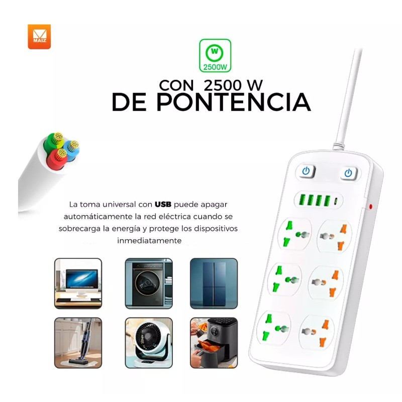 Maíz Multicontacto Cargador Usb Barra Supresor Picos Escritorio