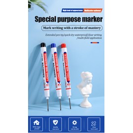 Acfun Multi-purpose Deep Hole Marker Pens Long Deep Nib Markers 20mm Long Head Drill Markers Colorful Waterproof Carpenter Pens Permanent Markers for Builders Construction Bathroom Woodworking (3)