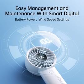 JISULIFE Handheld Fan Life4 with Powerful Motor,LED Display,5000mAh Battery,5 Wind Speeds,Lanyard; USB Rechargeable Hand held Fan; Summer Essentials Portable Fan for Travel,Beach,Makeup,Concerts-Gery