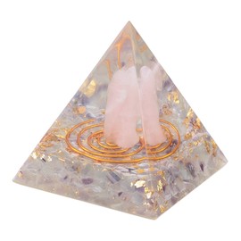 mookaitedecor Fluorite Stone Pyramid with Rose Quartz Guardian Angel, Positive Energy Pyramid for Office Home Decoration/Meditation/Yoga/Healing Chakra/Home Decor