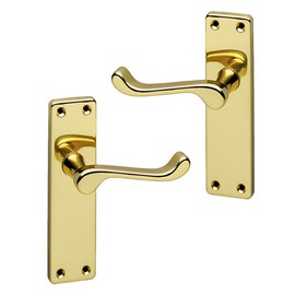 URFIC 100-325-01 LA Victorian Scroll Polished Brass Latch Traditional Door Handle Set