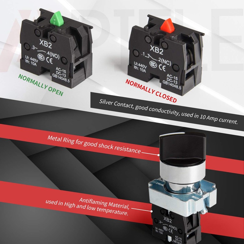 APIELE (Pack of 2) 22mm 2 Position Selector Switch Maintained