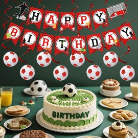 Soccer Birthday Party Decorations Red Soccer Happy Birthday Banner Soccer Happy Birthday Bunting Garland for Kids Hanging Decor for Soccer Theme Birthday Party