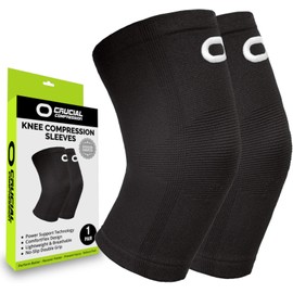 Crucial Compression Knee Sleeve (1 Pair) - Best Knee Braces for Knee Pain for Men & Women - Non-Slip Knee Support for Running, Weightlifting, Basketball, Gym, Workout, Sports