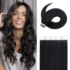 MY-LADY Tape In Hair Extensions Human Hair 14 Inch Jet Black 50g 20pcs Seamless Invisible Rooted Double Sided Tape In Remy Hair Extensions