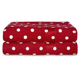 Cackleberry Home Polka Dot Bathroom Cotton Terry Bath Towels 27 x 54 Inches, Set of 2 (Crimson Red)