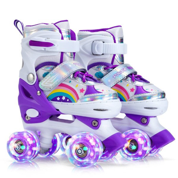 SHDSL Girls Roller Skates for Kids Beginners 4 Size Adjustable