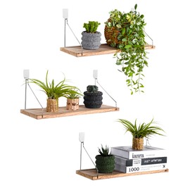 MITIME Floating Shelves Set of 3 Rustic Solid Wood Floating Shelf Wall Storage Shelves for Living Room, Bedroom, Bathroom, Kitchen Laundry, Office,no Drill Shelf(Light Color L+L+L)