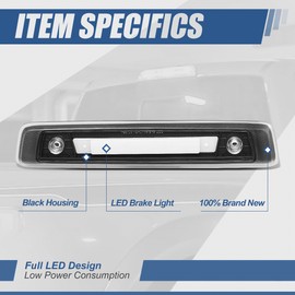 Auto Dynasty 3D LED Bar Black Housing 3rd Third Rear Center High Mount Brake Light Stop Lamp Compatible with Jeep Commander 06-10
