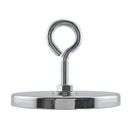 Master Magnetics RB100EB Magnetic Hook, Round Base Magnet Fastener with Eyebolt Chrome Plate, 4.9-Inch Diameter, 4.187-Inch Total Height, 200 Pounds, Silver