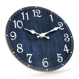 bakbrand Wall Clock Rustic Design Silent Non-Ticking Round Decor Clock Battery Operated Vintage Wall Clocks for Farmhouse, Office, Bedroom, Living Room (Blue B2, 10inch)