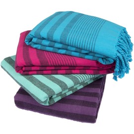 4 Pack Turkish Towel - Oversized Beach Towel Set of 4 for Adults - Striped 100% Cotton 35 x 65 inch