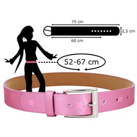 EANAGO Vegan Belt Star for Children (3-10 Years, Waist Circumference 52-67 cm, Belt Size 60 cm) - Modern Glitter Belt for Girls - Children's Belt Girls - Belt Children Girls, pink