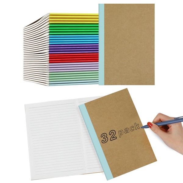 MoKo 32 Pack Composition Notebook with College Ruled, A5 Kraft