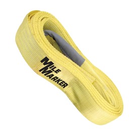 Mile Marker 19315 Single Yellow 3" x 30′ Recovery Strap for Heavy Duty Use - Rated to 30,000 Pound Capacity - Ensures User Safety with Built in Blue Lines