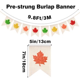 GCQQ Fall Maple Leaf Banner - 9.8FT Thanksgiving Burlap Pennant Flags Garlands Rustic Autumn Leaves Harvest Hanging Decoration Sign for Mantle Fireplace Home Wall Party Classroom Decor, Pre-Strung