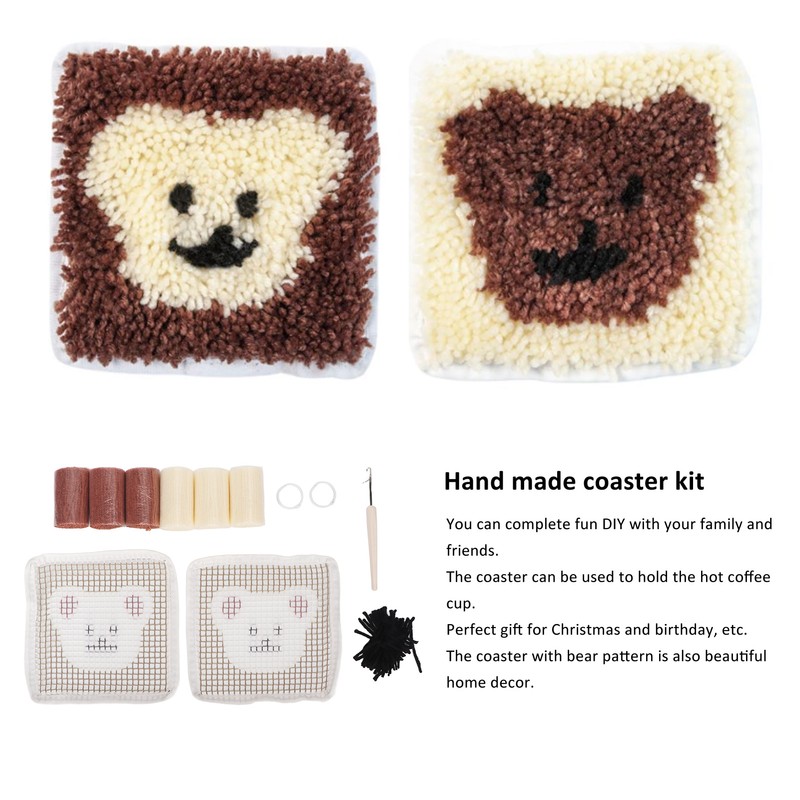 Latch Hook Kit Cup Coaster DIY Set Lovely Bear Pattern
