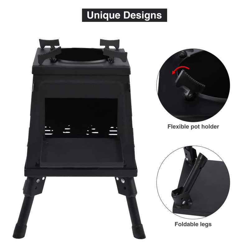 Lineslife Wood Burning Camp Stove, Portable Cast Iron Camping Wood