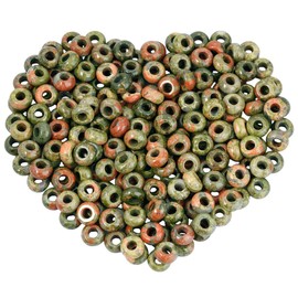 mookaitedecor 20pcs 12mm Natural Unakite Round Large Hole Gemstone Beads for Jewellery Making, Loose Rondelle Crystal Stone Beads for Crafting European Bracelet Macrame DIY Projects
