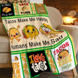 Funny Taco Blanket Taco Makes Me Happy Throw Blankets Gifts for Girls Boys Kids Warm Soft Lightweight Flannel Cute Food Burrito Plush Throws Fleece Bedding Stuff for Men Women Tacos Lovers 50"x40"