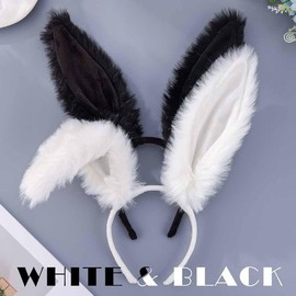 Aceorna White Bunny Ears Furry Rabbit Ears Headbands Cute Easter Bunny Head Bands Festival Hair Accessories for Women (Black, One Size)
