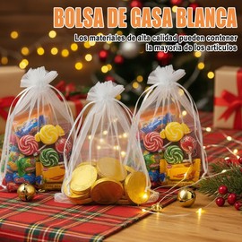 NIAWEA 100pzs Bolsas de Organza, 10×15cm Bolsa de Regalo de Malla Blanca con Cordón, Bolsa de Recuerdo para Día de San Valentín, Aniversario, Boda, Cumpleaños, Día de la Madre, Navidad, Dulces, Joyas