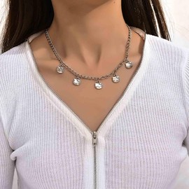 Xduargs Boho Kitty Cat Necklace Choker Silver Cute Cat Necklace Vintage Kitty Cat Dangle Necklace Chain Minimalist Kitty Statement Necklace Chain Jewellery for Women, Zinc, No Gemstone