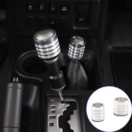 Compatible with Toyota FJ Cruiser 2007-2021 Gear Shifter Head Cover, Aluminum Interior Gear Shift Knob Cover Decoration Protection Accessories, 2PCS (Silver)