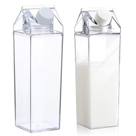 2 Pack Milk Carton Water Bottles 17oz/500ml Leak Proof Plastic Water Bottle Reusable BPA Free Sports Water Bottle Carton Shaped Juice Milk Bottle for Gym Camping Hiking Travel Sports, Dishwasher Safe