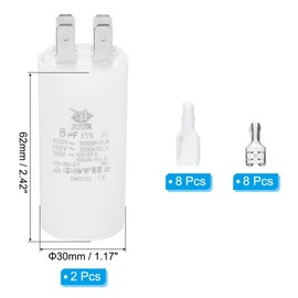 PATIKIL CBB60 8uF Run Capacitor,2 Pcs AC450V 4 Pin Double Insert with Sheath Spring, White